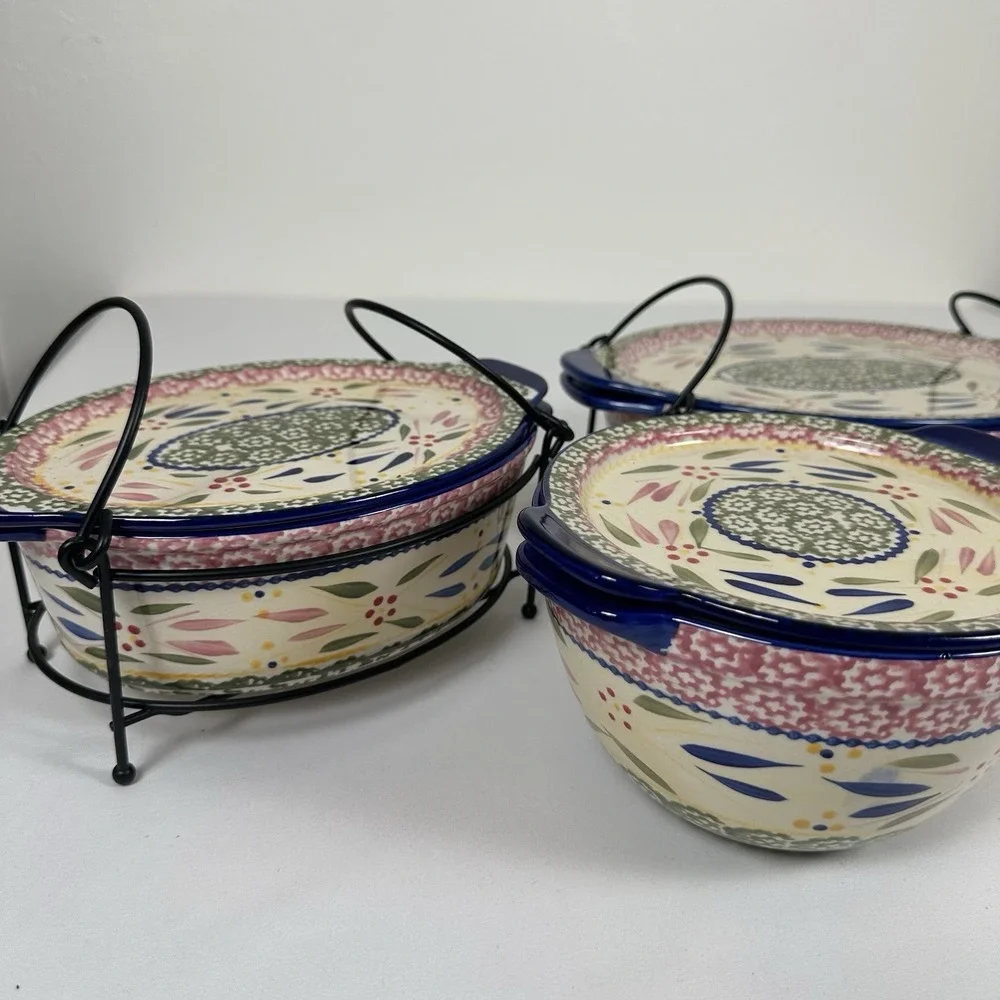 Temp-tations Old World 5pc Lidded Bakeware Set w/ Wire Racks Cobalt Trim